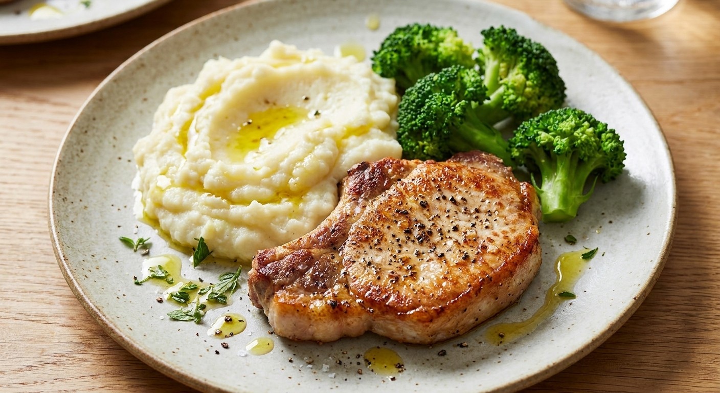 Pork Chops with Cauliflower Mash and Greens