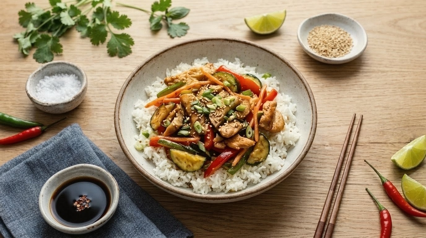 Sticky Soy Turkey & Charred Veg Rice Bowl
